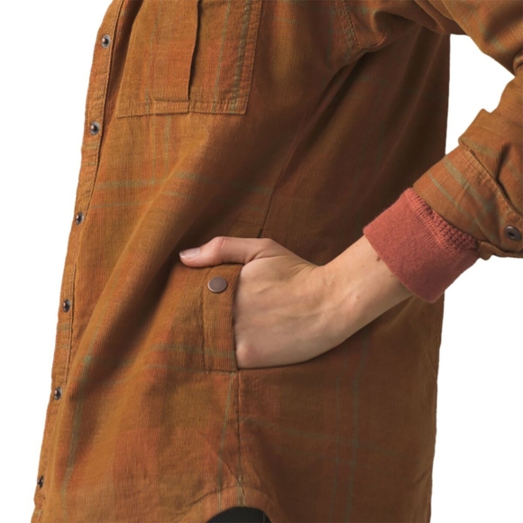 Prana Womens Plaid Corduroy Finnegan Top in Sunried - Size XS - Picture 3 of 7